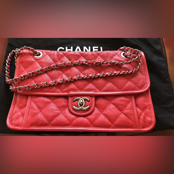 Chanel French Riviera Quilted Large Flap Bag Caviar Red with Gun Metal Hardware - Picture 3 of 17